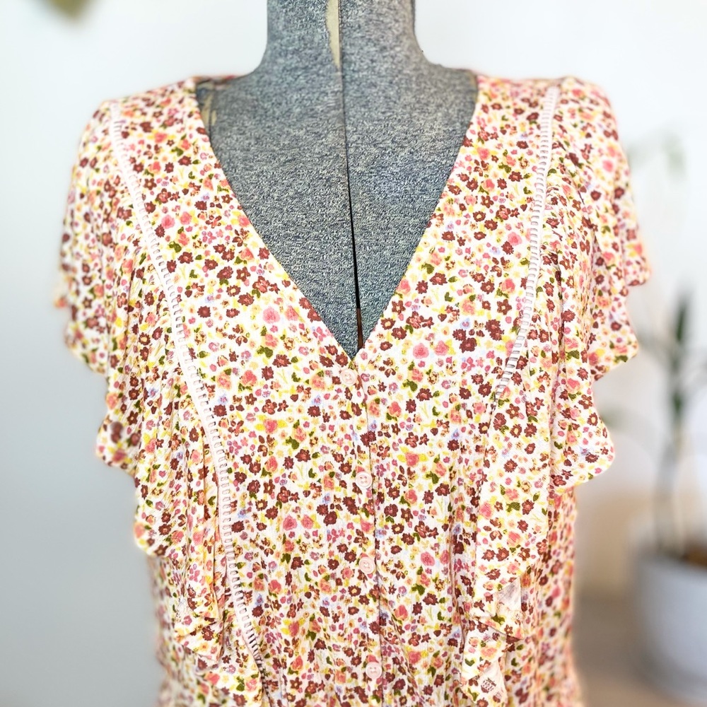 NWT L & XL LC Lauren Conrad floral print Bohemian pink orange flowy sundress - Picture 3 of 9